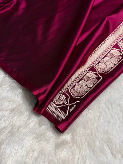 Purple Mashru Silk Saree With Zari Border Carry Anchal Boota Saree