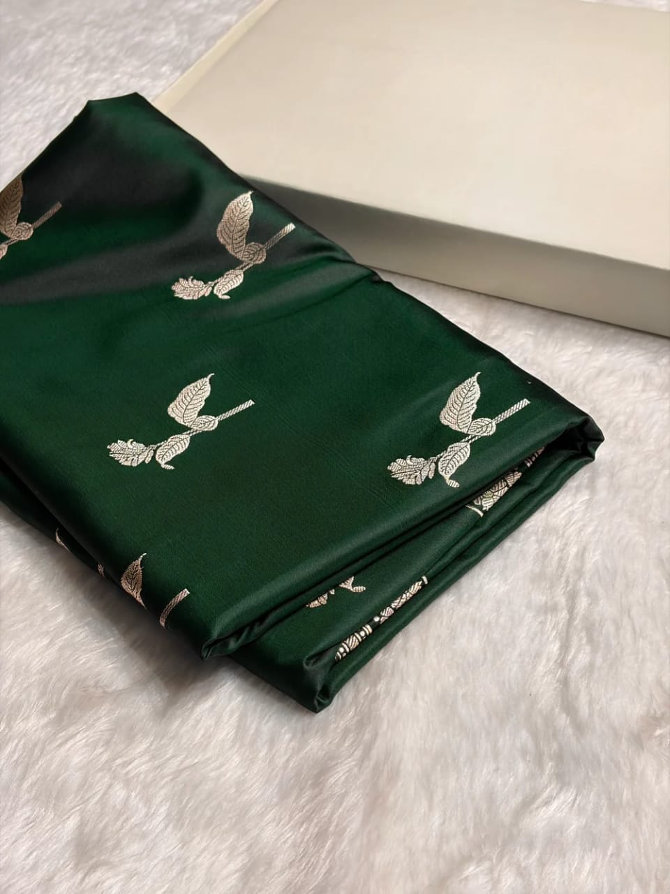 Bottle Green Mashru Silk Saree With Zari Border Carry Anchal Boota Saree