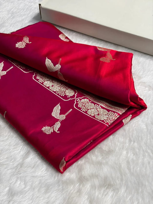 Magenta Mashru Silk Saree With Zari Border Carry Anchal Boota Saree