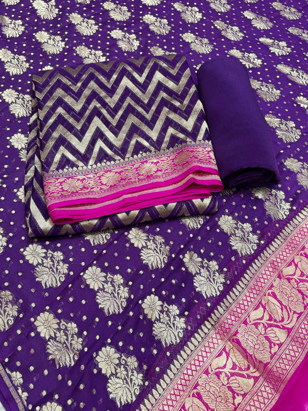 Rani & Purple Contrast Pure Georgette Suit Set