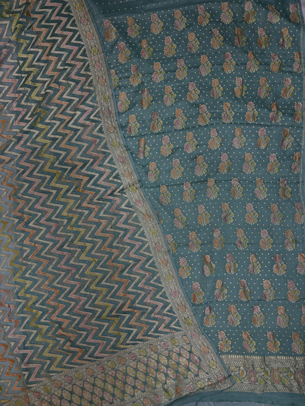 Grey Hand Brush Dye Pure Georgette Suit Set