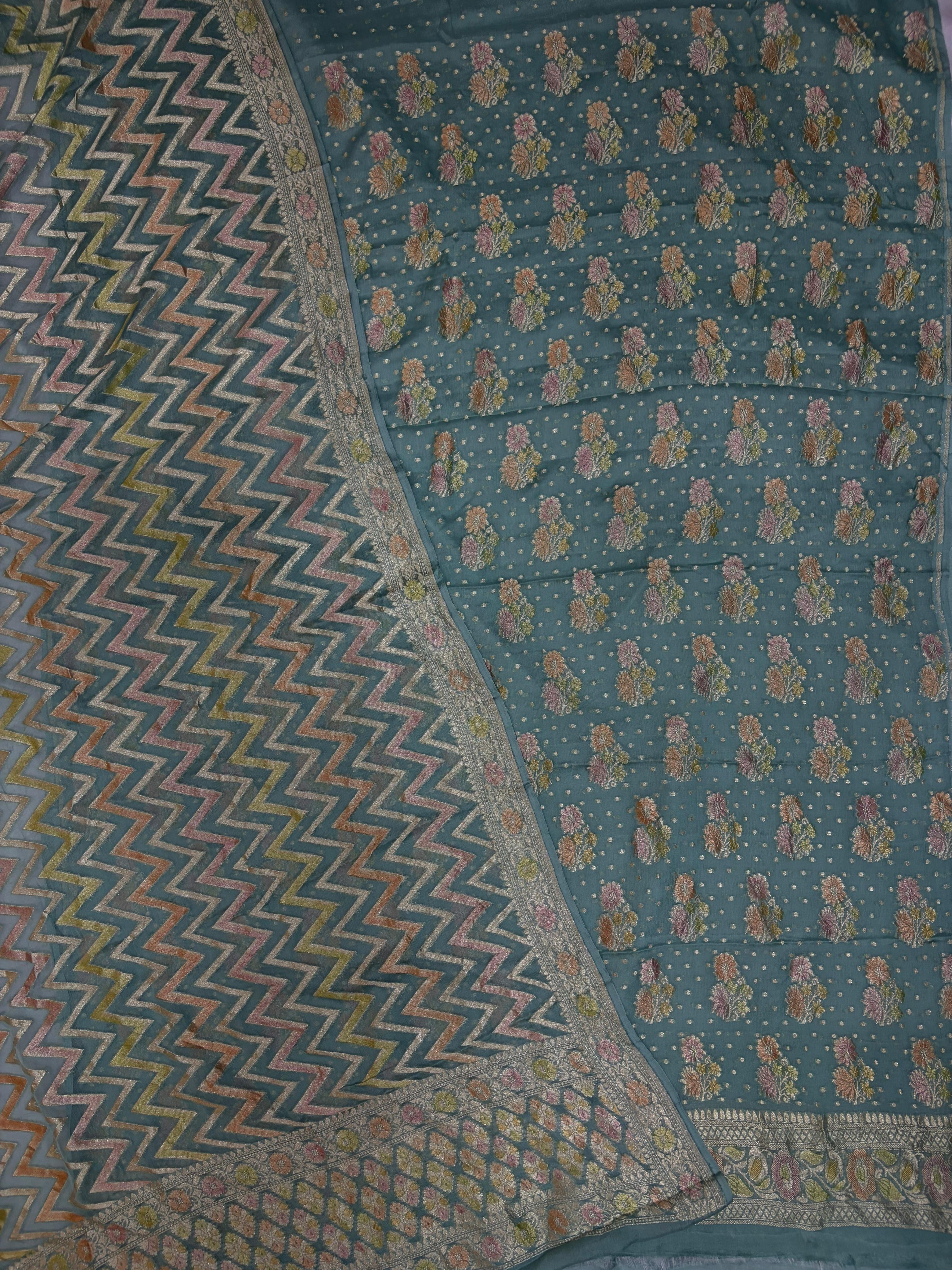 Grey Hand Brush Dye Pure Georgette Suit Set