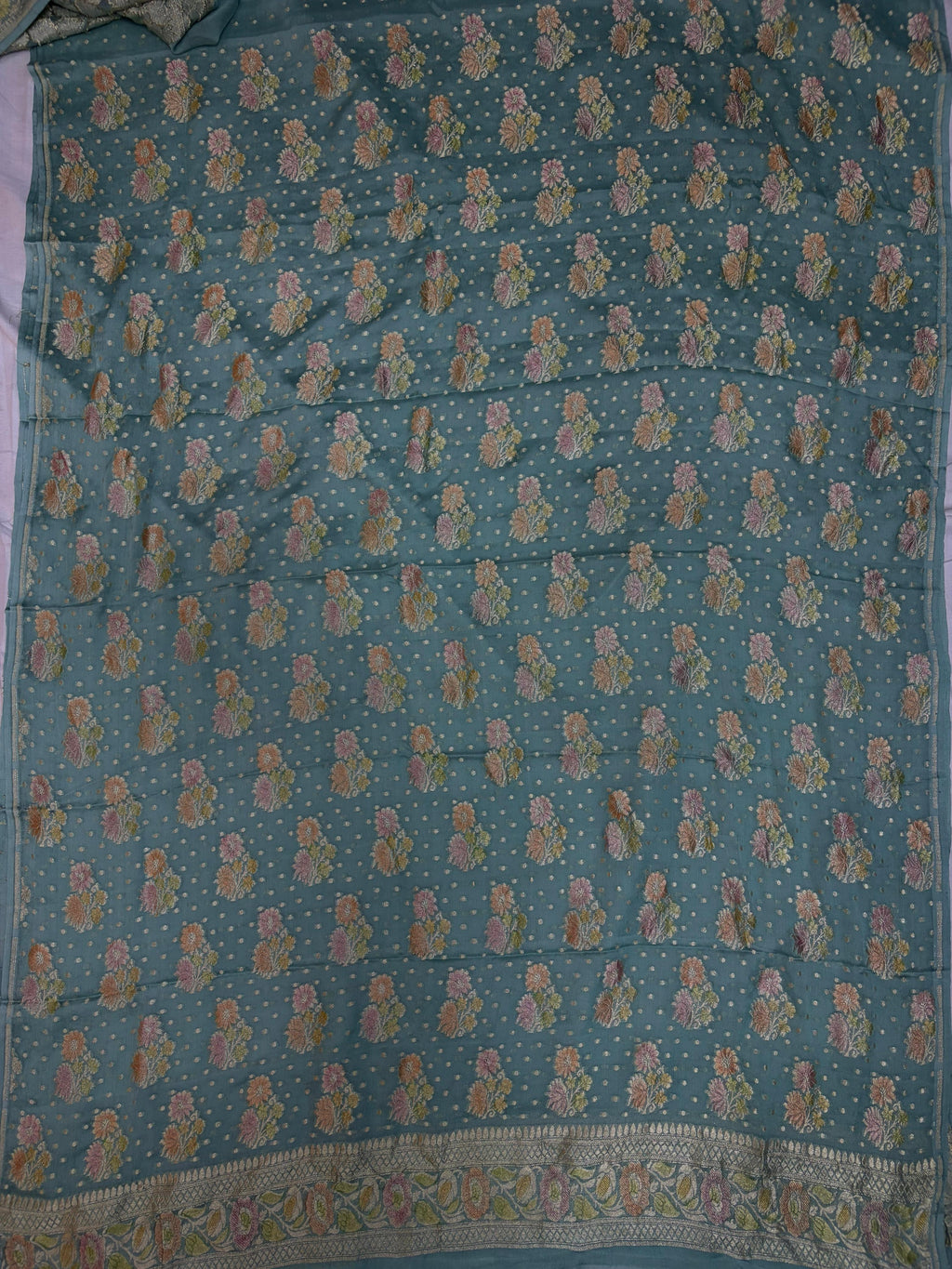 Grey Hand Brush Dye Pure Georgette Suit Set