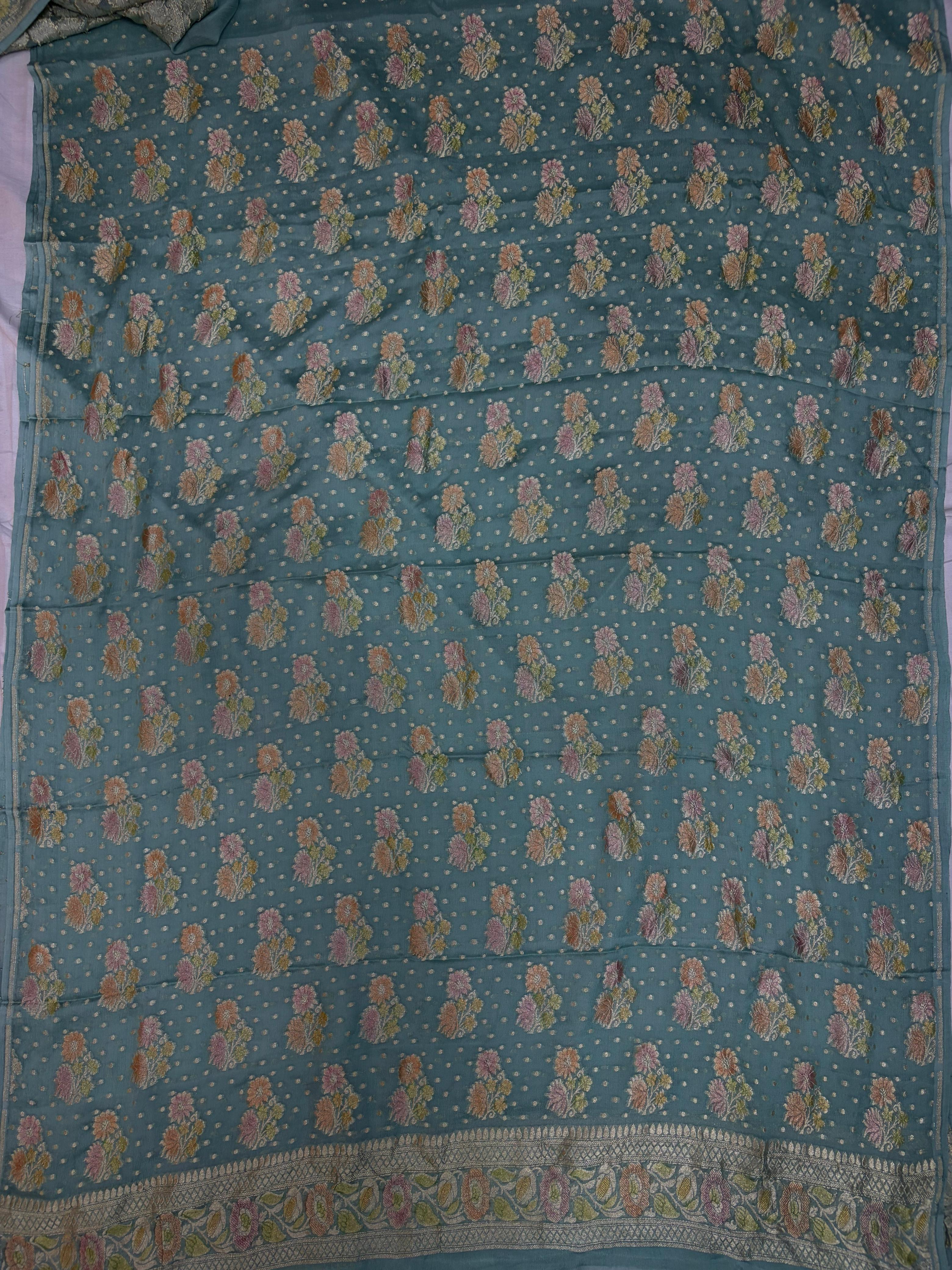 Grey Hand Brush Dye Pure Georgette Suit Set