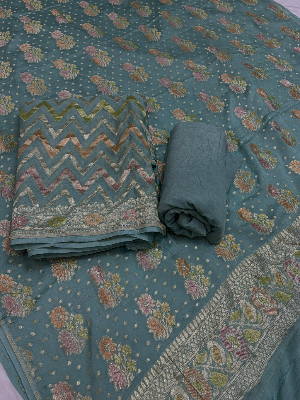 Grey Hand Brush Dye Pure Georgette Suit Set