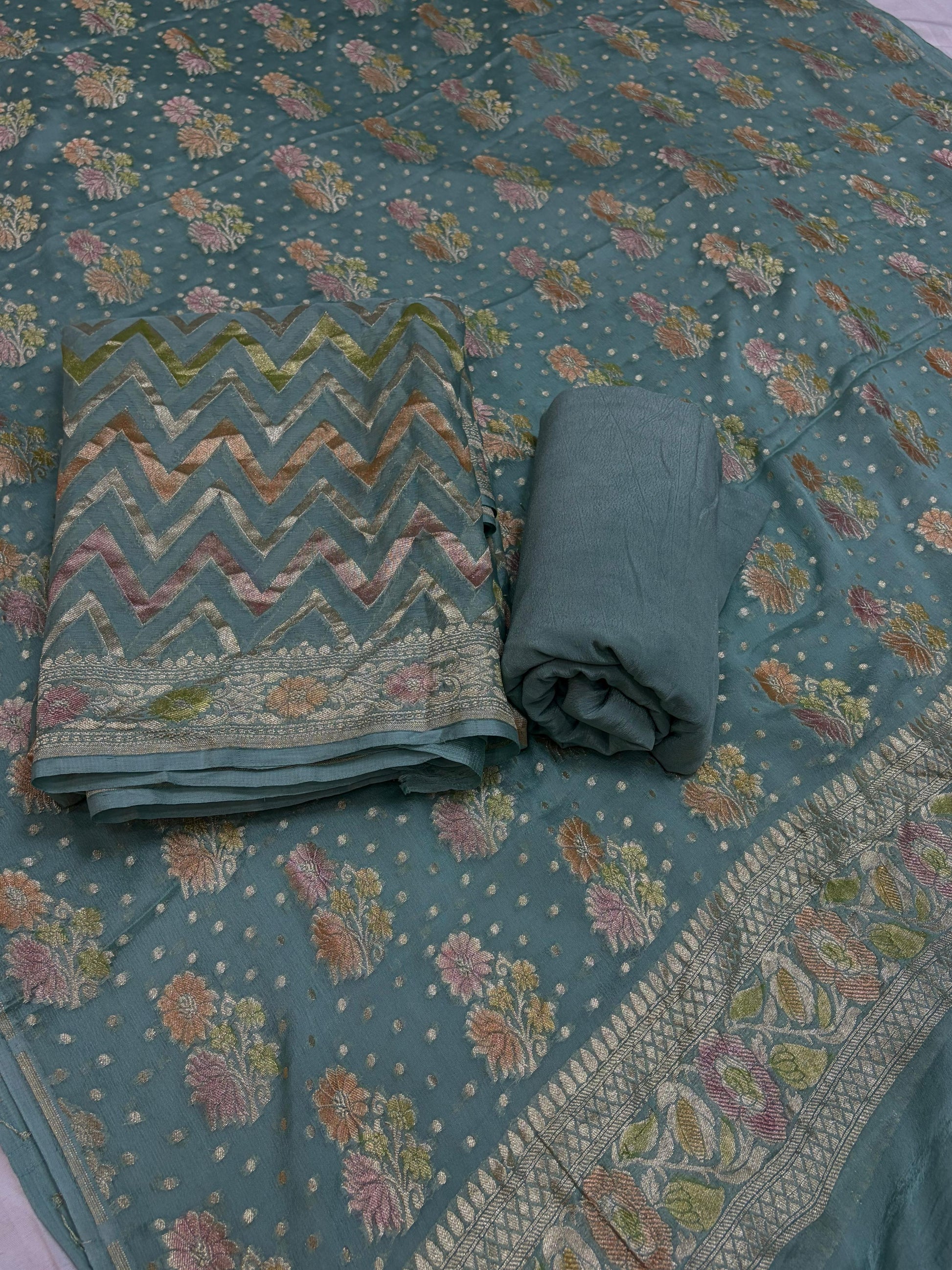 Grey Hand Brush Dye Pure Georgette Suit Set