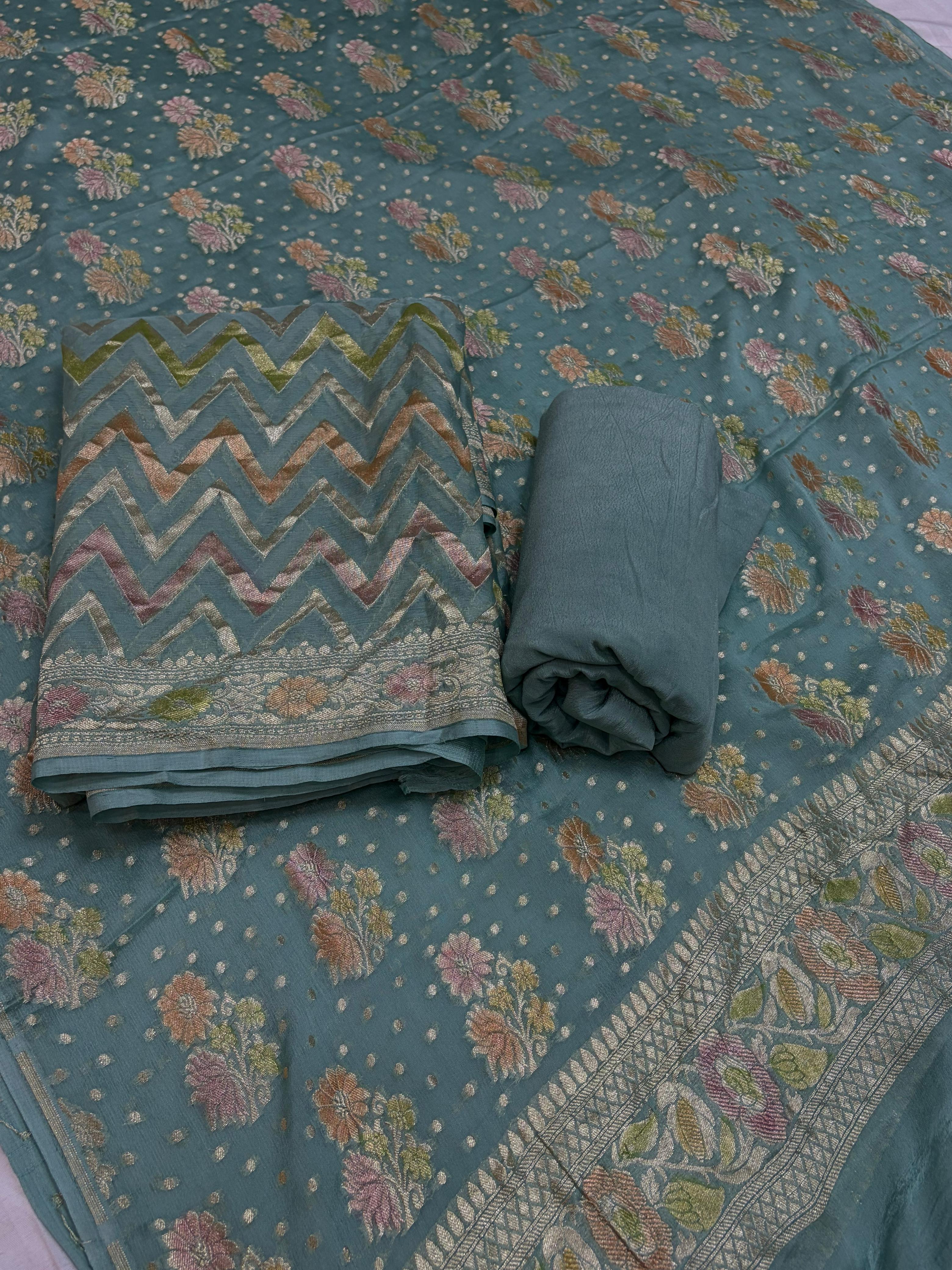 Grey Hand Brush Dye Pure Georgette Suit Set