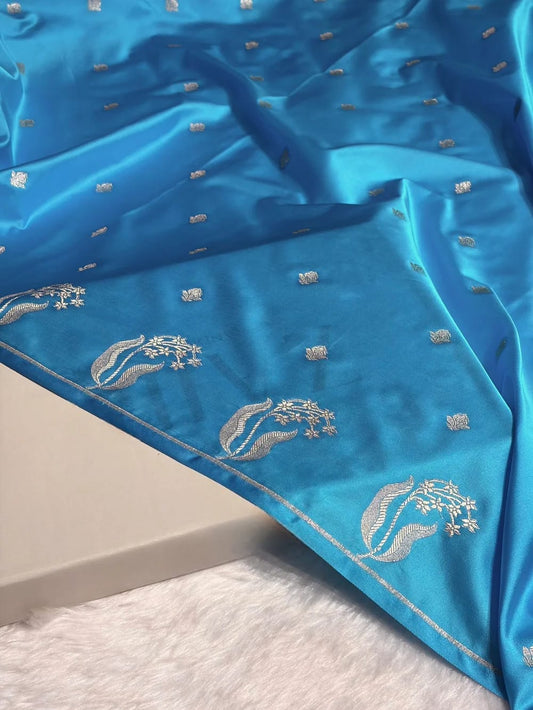 Firozi Mashru Silk Saree With Zari Boota Border Booti Saree