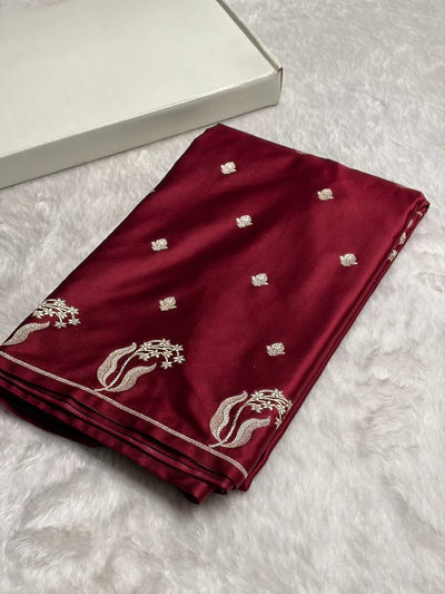 Garnet Mashru Silk Saree With Zari Boota Border Booti Saree