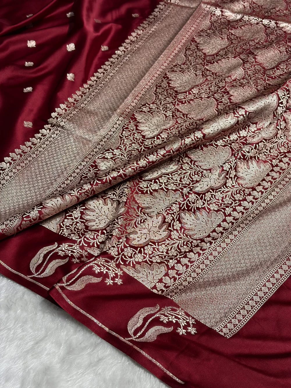 Garnet Mashru Silk Saree With Zari Boota Border Booti Saree