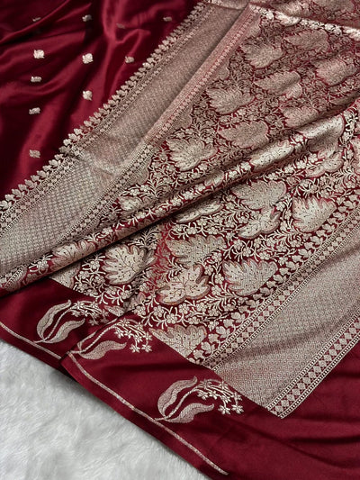Garnet Mashru Silk Saree With Zari Boota Border Booti Saree
