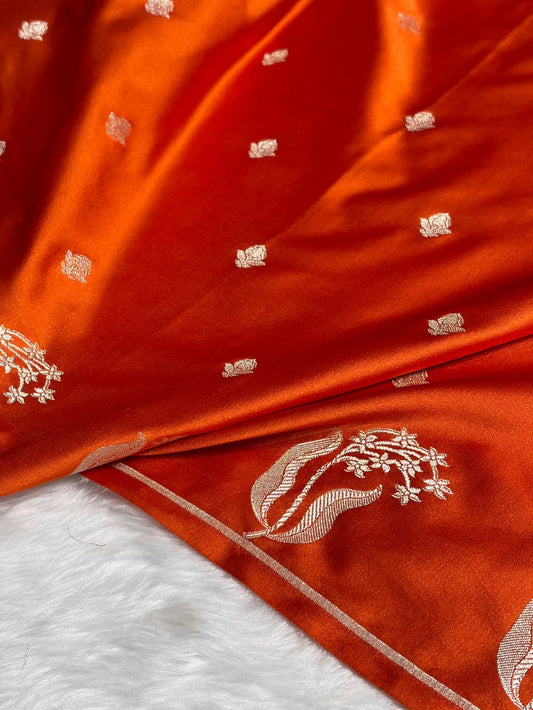 Orange Mashru Silk Saree With Zari Boota Border Booti Saree