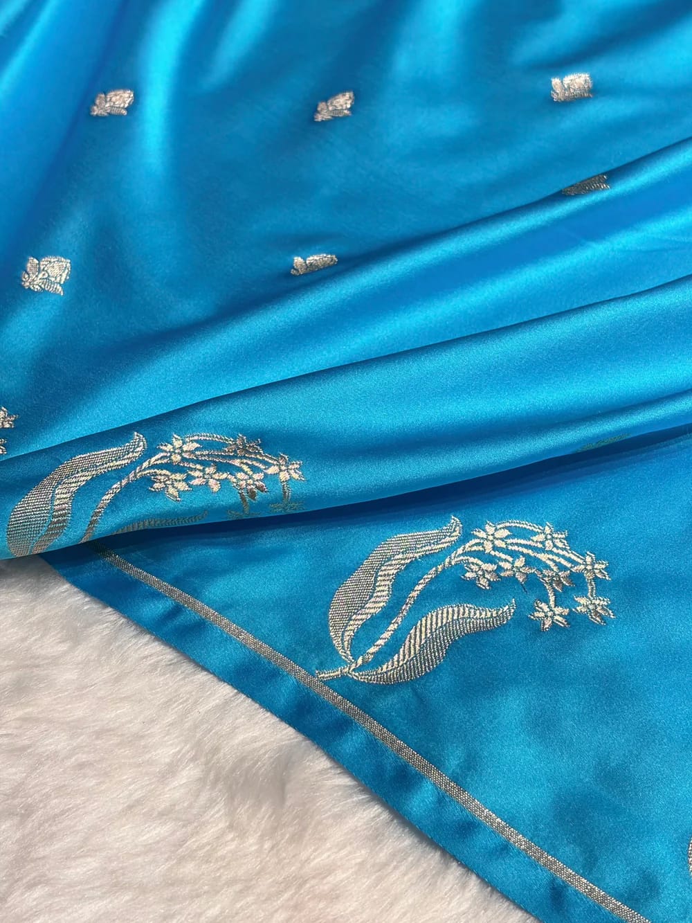 Firozi Mashru Silk Saree With Zari Boota Border Booti Saree