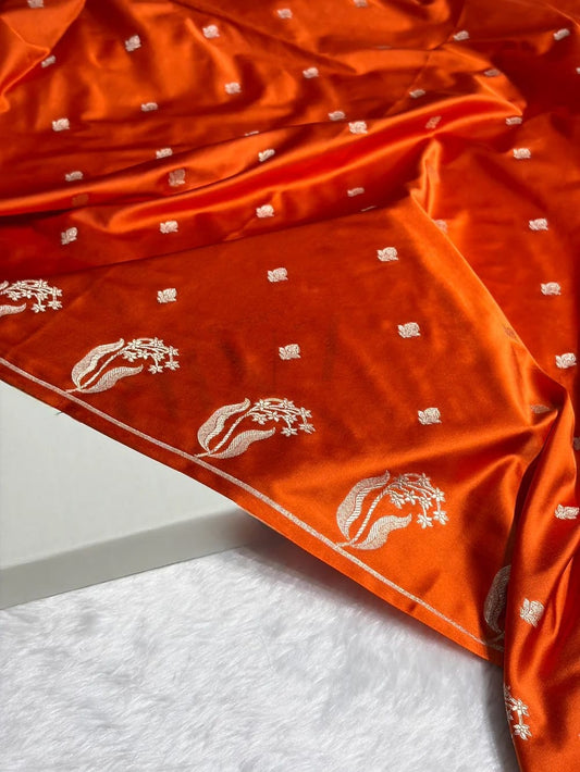 Orange Mashru Silk Saree With Zari Boota Border Booti Saree