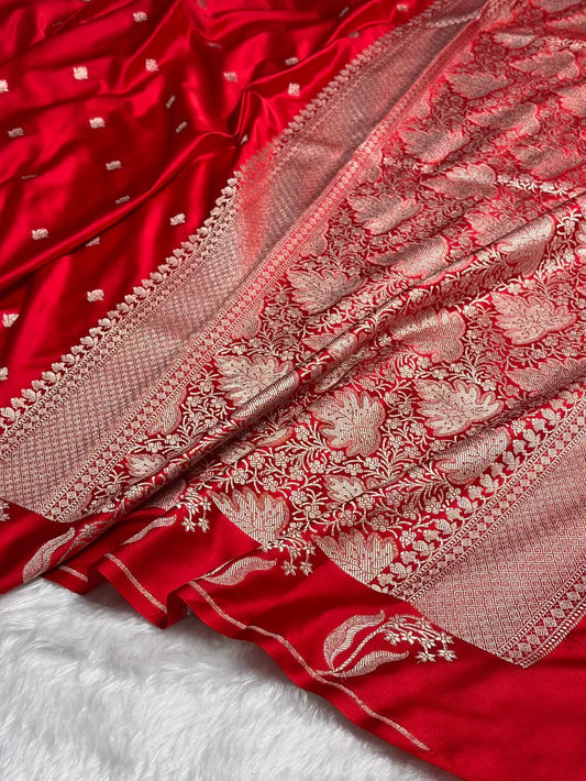 Red Mashru Silk Saree With Zari Boota Border Booti Saree