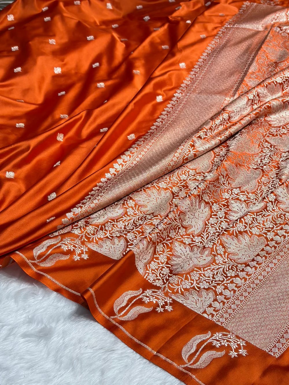 Orange Mashru Silk Saree With Zari Boota Border Booti Saree