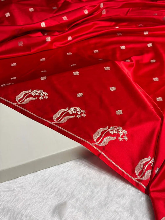 Red Mashru Silk Saree With Zari Boota Border Booti Saree