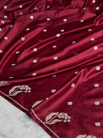 Garnet Mashru Silk Saree With Zari Boota Border Booti Saree