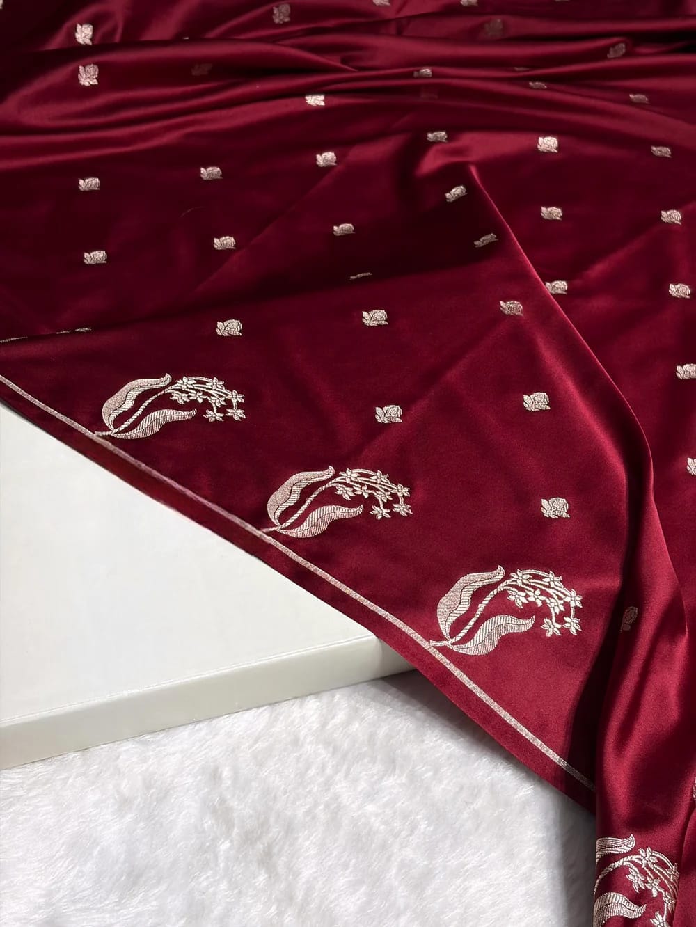 Garnet Mashru Silk Saree With Zari Boota Border Booti Saree