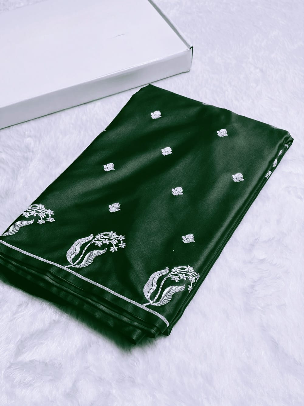 Bottle Green Mashru Silk Saree With Zari Boota Border Booti Saree