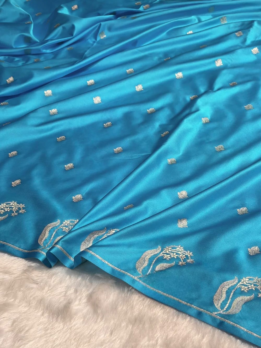Firozi Mashru Silk Saree With Zari Boota Border Booti Saree