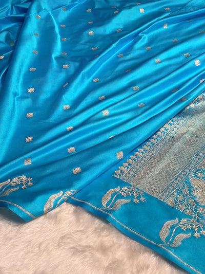 Firozi Mashru Silk Saree With Zari Boota Border Booti Saree