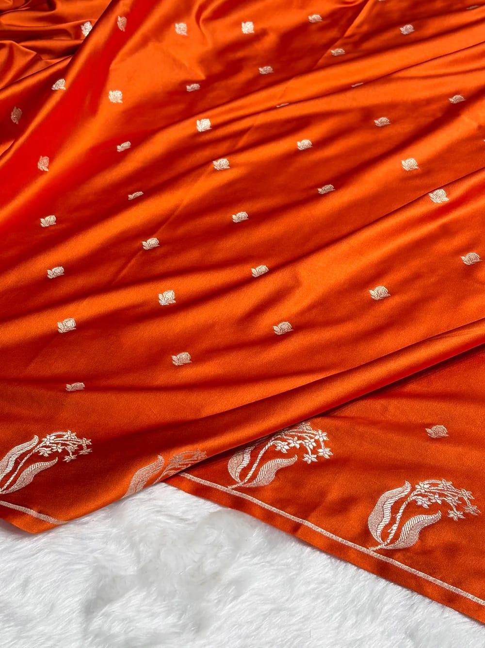 Orange Mashru Silk Saree With Zari Boota Border Booti Saree