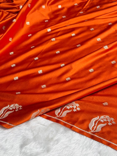Orange Mashru Silk Saree With Zari Boota Border Booti Saree