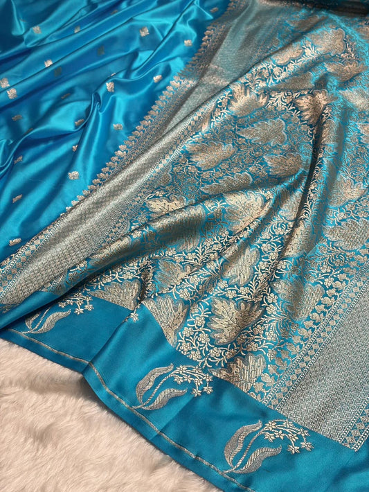 Firozi Mashru Silk Saree With Zari Boota Border Booti Saree