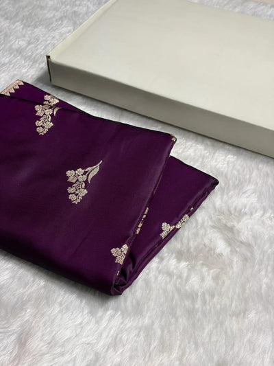 Purple Mashru Silk Zari Banarasi Border Boota Saree