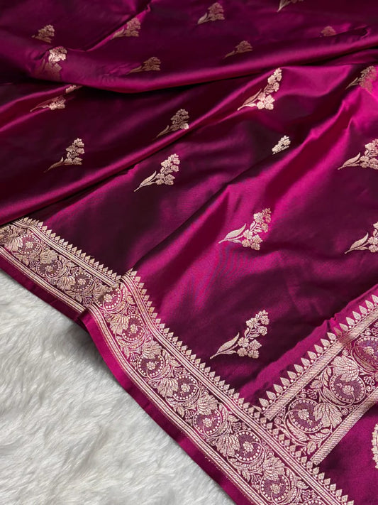Dual Shade Purple Mashru Silk Zari Banarasi Border Boota Saree