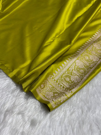 Parrot Mashru Silk Zari Banarasi Border Boota Saree