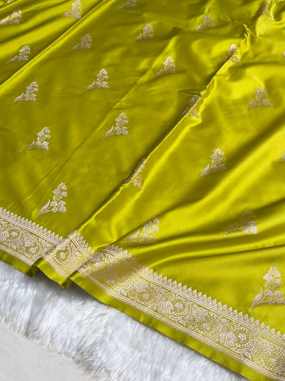 Parrot Mashru Silk Zari Banarasi Border Boota Saree