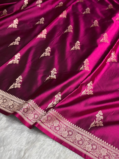 Dual Shade Purple Mashru Silk Zari Banarasi Border Boota Saree