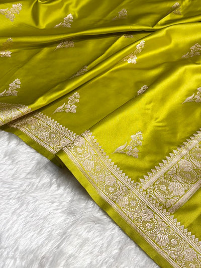 Parrot Mashru Silk Zari Banarasi Border Boota Saree