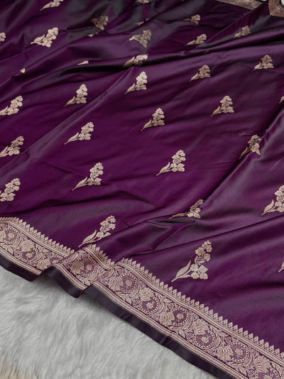 Purple Mashru Silk Zari Banarasi Border Boota Saree