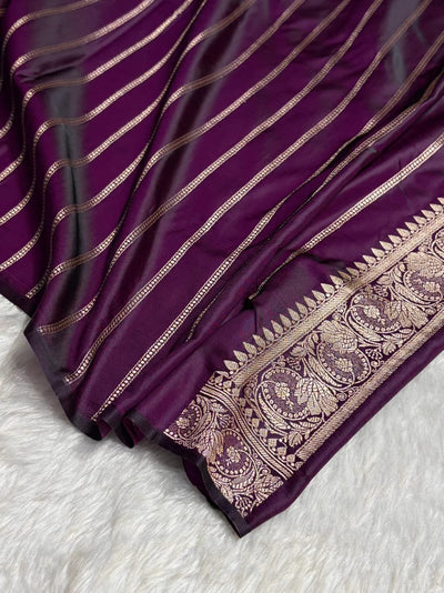Purple Mashru Silk Zari Banarasi Border Boota Saree