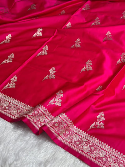 Rani Mashru Silk Zari Banarasi Border Boota Saree
