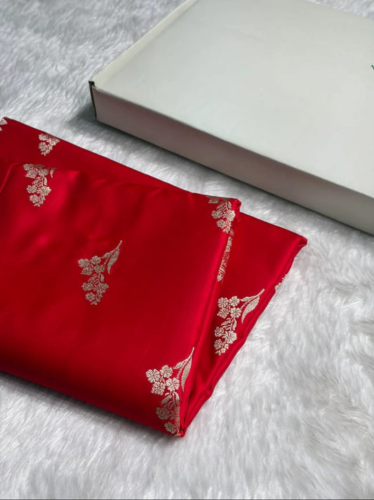 Red Mashru Silk Zari Banarasi Border Boota Saree