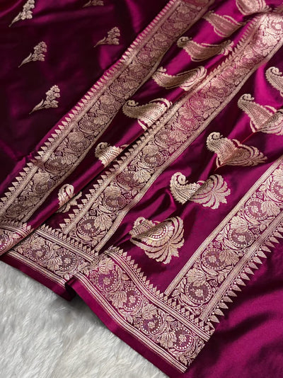Dual Shade Purple Mashru Silk Zari Banarasi Border Boota Saree