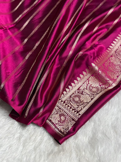 Dual Shade Purple Mashru Silk Zari Banarasi Border Boota Saree