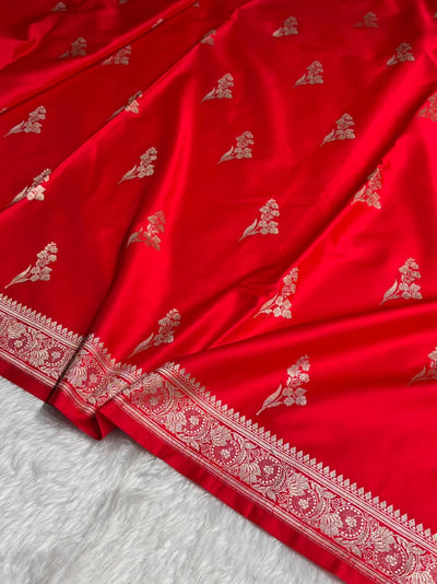 Red Mashru Silk Zari Banarasi Border Boota Saree