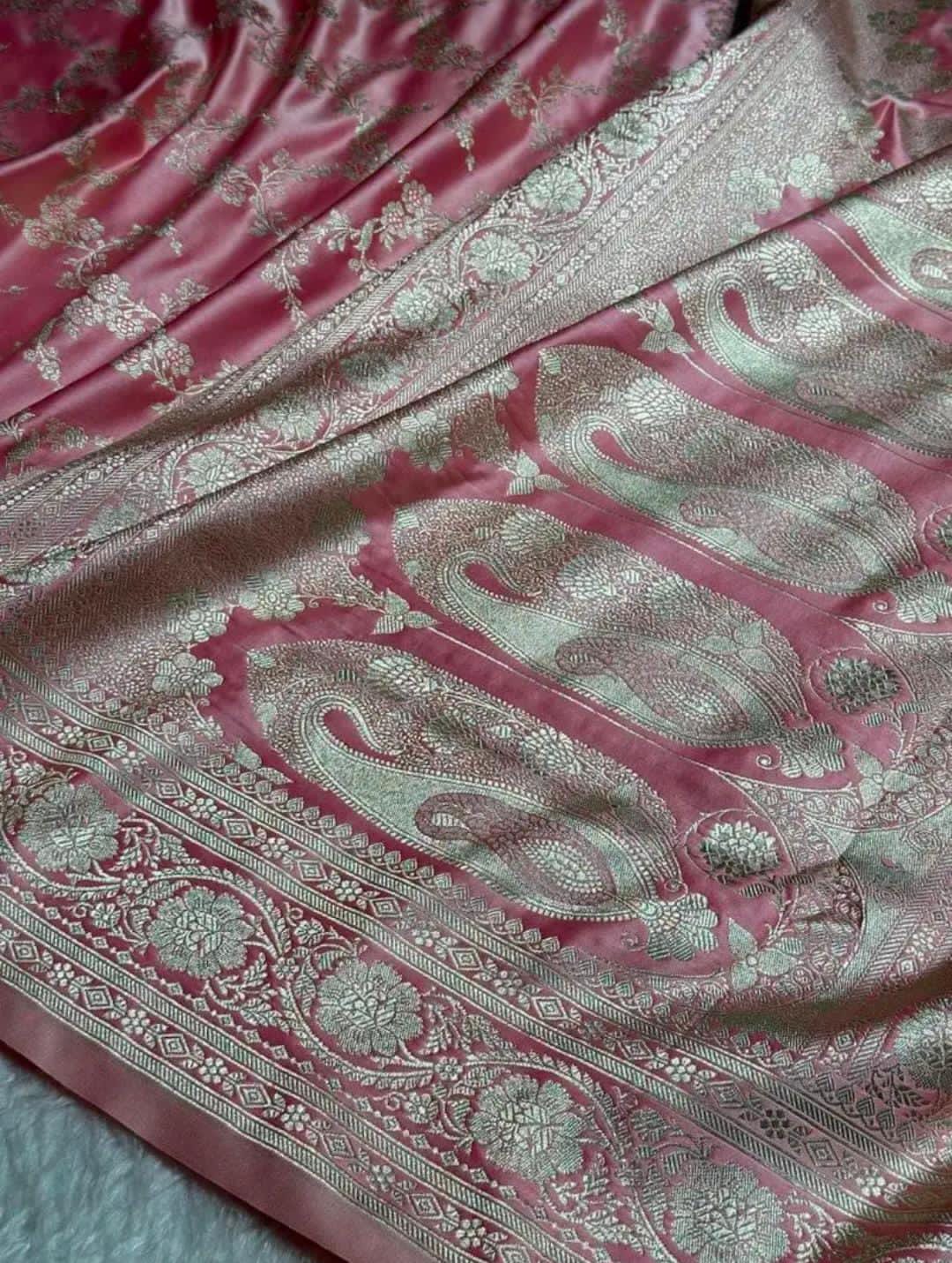 Pink Mashru Silk Zari Banarasi Border Jaal Saree