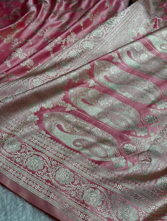 Pink Mashru Silk Zari Banarasi Border Jaal Saree