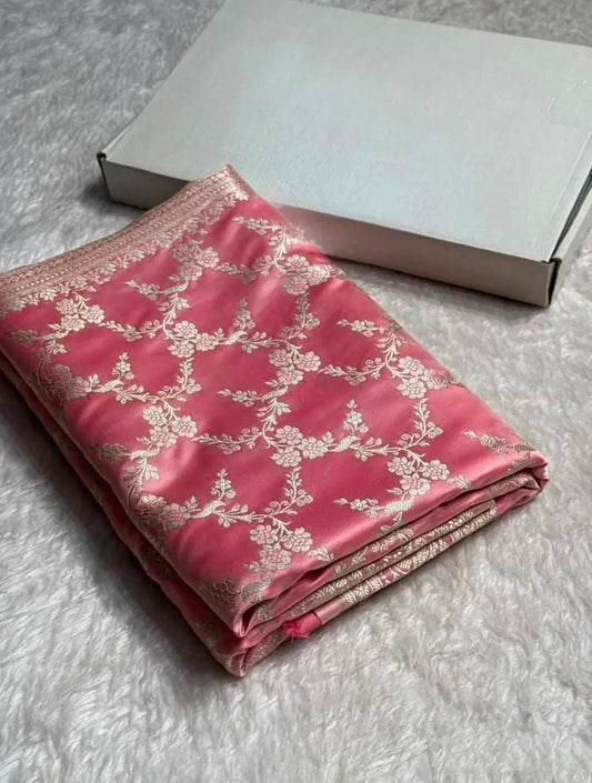 Pink Mashru Silk Zari Banarasi Border Jaal Saree