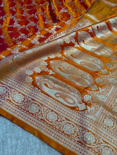 Orange Mashru Silk Zari Banarasi Border Jaal Saree