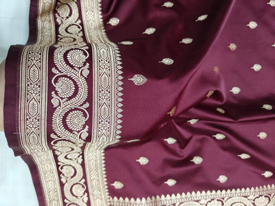 Garnet Mashru Silk Zari Banarasi Border Buti Saree