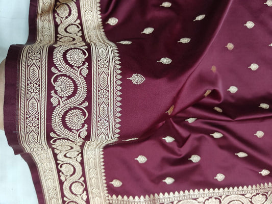 Garnet Mashru Silk Zari Banarasi Border Buti Saree