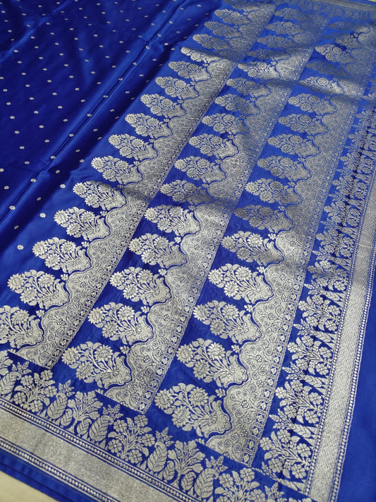 Royal Blue Mashru Silk Zari Banarasi Border Buti Saree