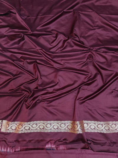 Garnet Mashru Silk Zari Banarasi Border Buti Saree